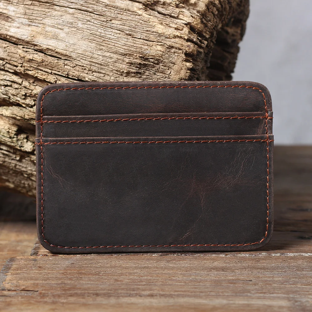 S.WORKER Echtleder Mini-Kartenhalter Vintage Vollnarbiges Rindsleder Kurze Geldbörse Münzbeutel Retro Schlanke Casual Alltagstasche – Detail 4