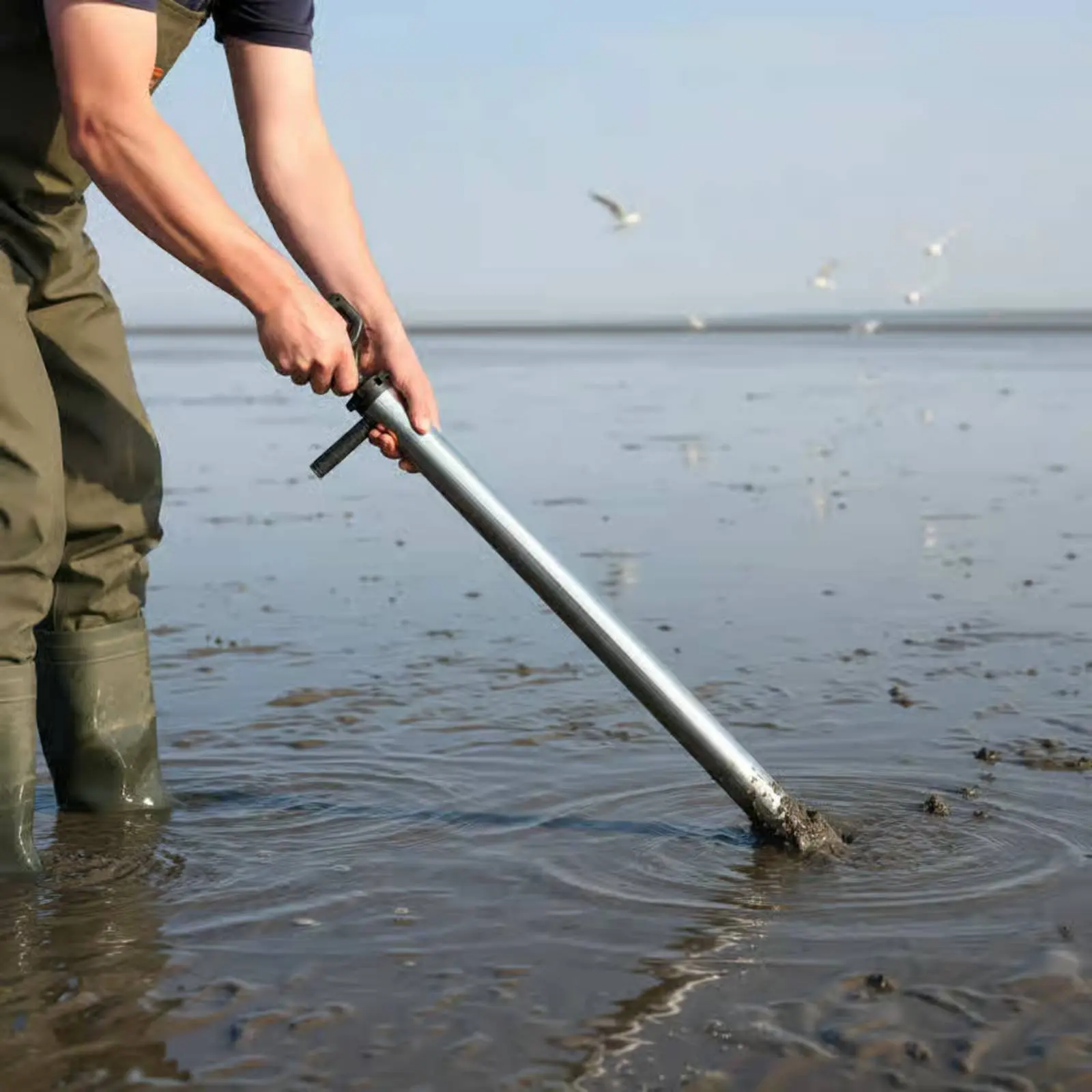 Stainless Steel Shrimp Pump Non Slip Handle Beach Clam Suction Tool Sea Worm Extractor for Shoreline