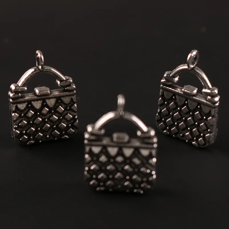 

15pcs Silver Plated 3D Women's Handbag Pendant Retro Bracelet Earrings Metal Accessories DIY Charms For Jewelry Crafts Making