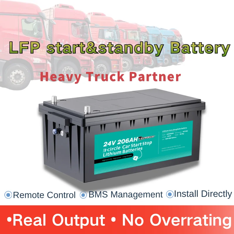 Heavy-Duty Truck Start Stop LiFePO4 Lithium Battery 24V 206AH 3000 Cycles -20-65 8-Cell OEM Customization Lead Acid Replacement