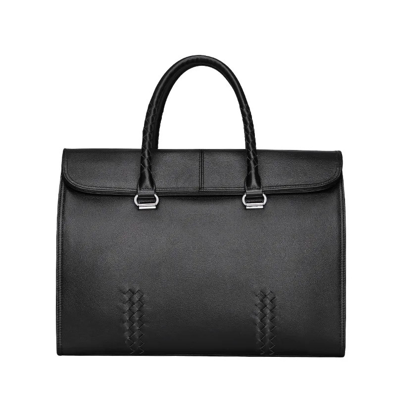 Fashion Genuine Leather Large Capacity Business Briefcase 15inch Cowhide Laptop Luxury Men Bag Handmade Woven Men's Handbag