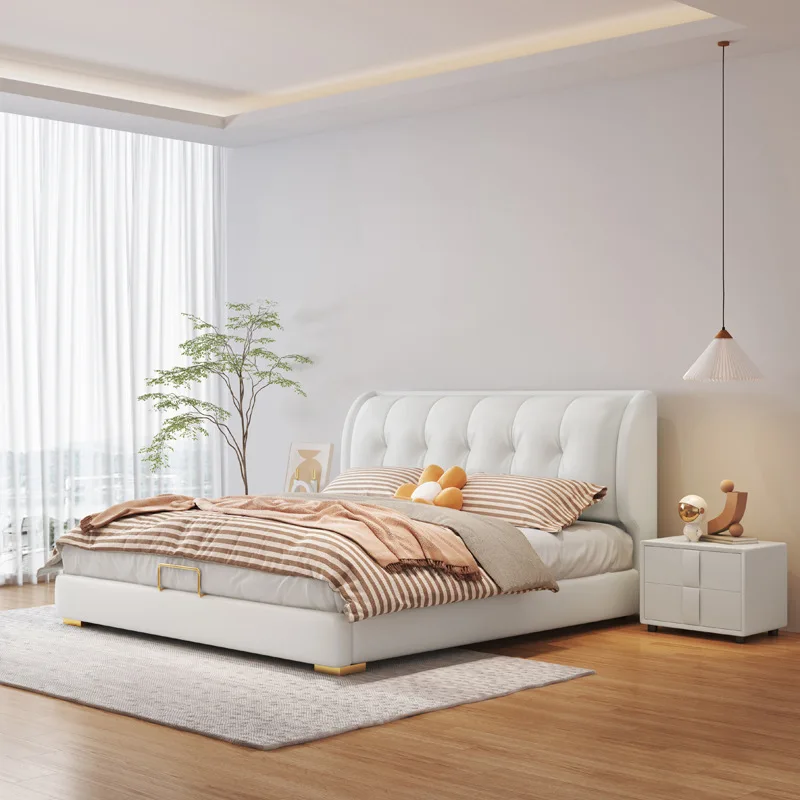 

Leather double simple Nordic light luxury storage bed technology cloth marriage bed small apartment furniture