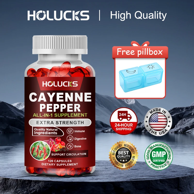 

Pure Cayenne Pepper Capsules, with Vitamin K2, Support Heart Health, Digestive Aid & Natural Energy Boost, Circulation, Non-GMO