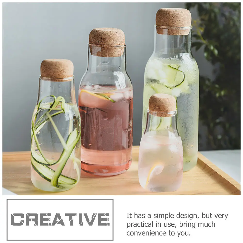

Cold Water Bottle Transparent Glass Juice Container Cork Lid Summer Drinking Beverage Storage Multi-Purpose Fruit Juice Holder