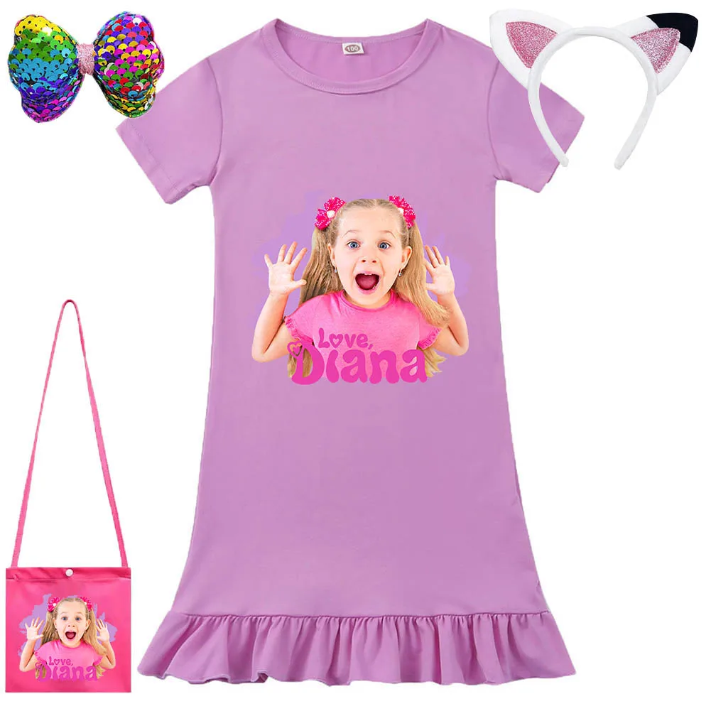 Wish Asha Nightwear Diana Show Printed Short-sleeved Pajamas Anime Nightdress Kids Roma Homewear Childrens Dresses Girl Pajamas