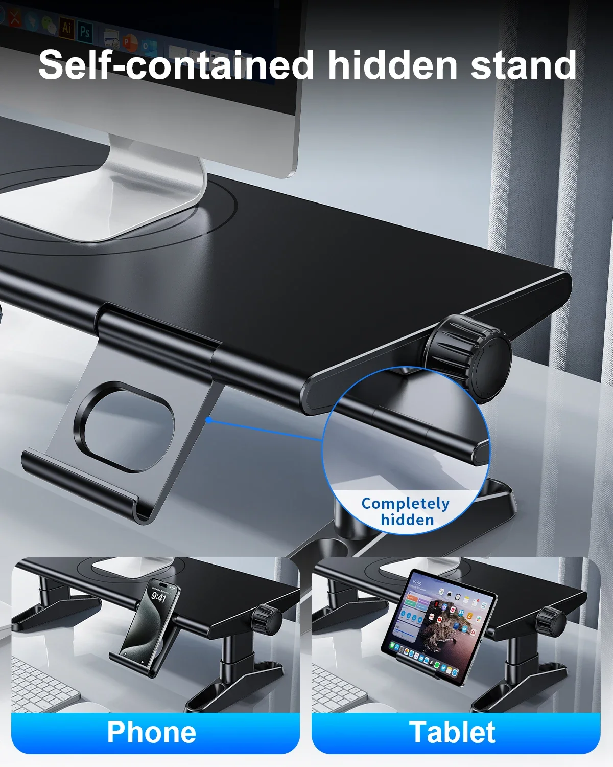 Eary Computer Monitor Stand Riser 4.5-6.3" Height Adjustable with Phone Holder with 4-Port USB 3.0 Type-C for Computer Laptop
