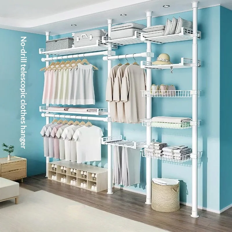 Floor-To-Ceiling Clothes Rack Bedroom Combination Simple Wardrobe Household Storage Drying Rack Open