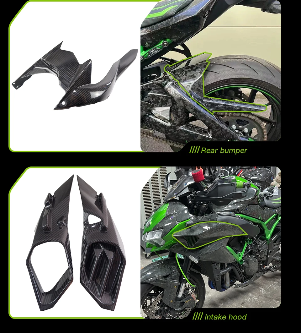 Für KAWASAKI Ninja H2 Carbon Faser Zubehör Lokomotive Kopf Hinten Flügel Turbo Rohr Kraftstoff Tank Kappe Seite Platte Kit – Detail 3
