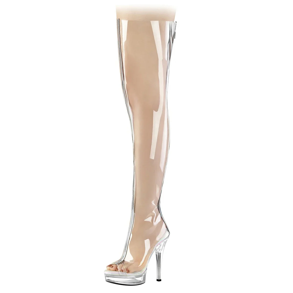 2026 Rransparent Platform Over The Knee Boots 13cm Stripper Heels Peep Toe Sexy Fetish 7/8Inch Pole Dance Exotic Dancer Fashion