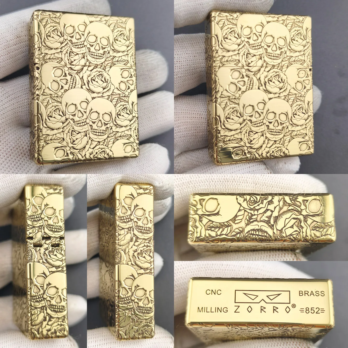 ZORRO 4th Gen Z852 Armor Fuel Lighter CNC Full Brass Blank Shell Raw Copper Brushed Surface Relief Smoking Accessory Men Gift