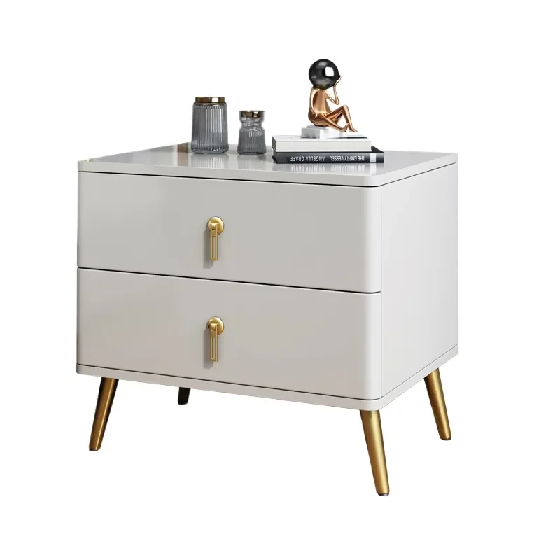 Modern Solid Wood Nightstand Italian Light Luxury Painted Bedside Cabinet Compact Storage for Small Apartment Bedroom
