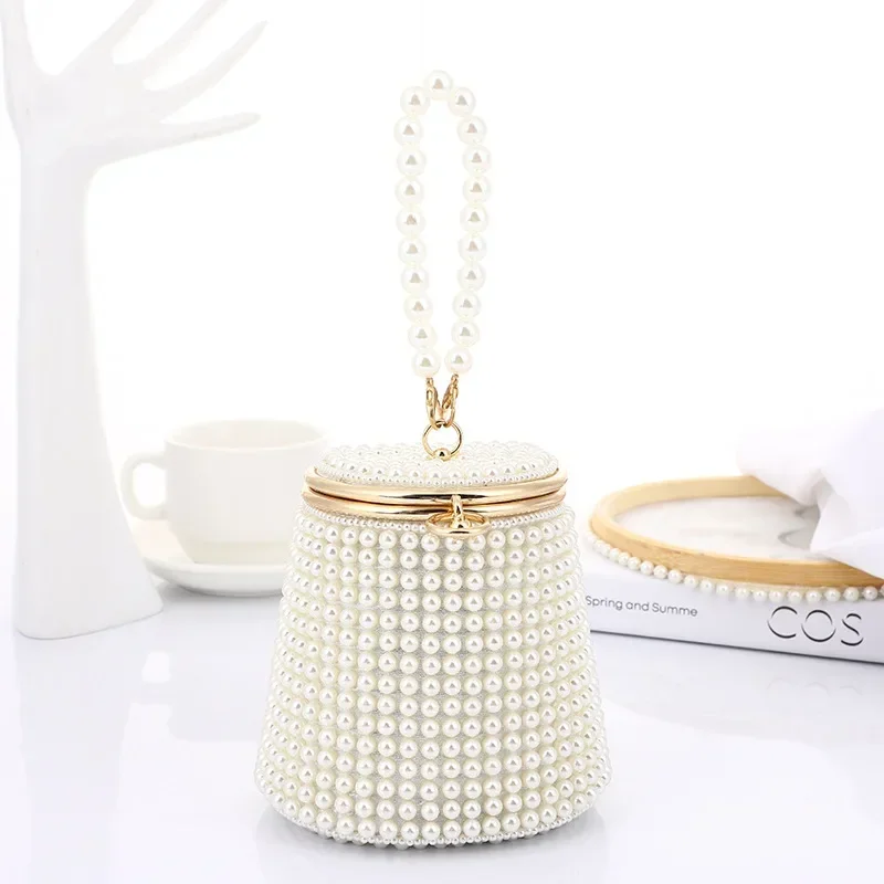 

Classic Wedding Party Bridal Evening Bags Women Fashion Small Bucket Pearl Bags Celebrity Beading Handbags Sac A Main Femme