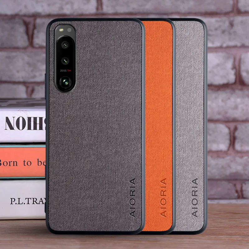 Textile Leather Case for Sony Xperia 1 III 5 III 10 III Ace III Soft TPU with Back Hard PC Material Protection Cover