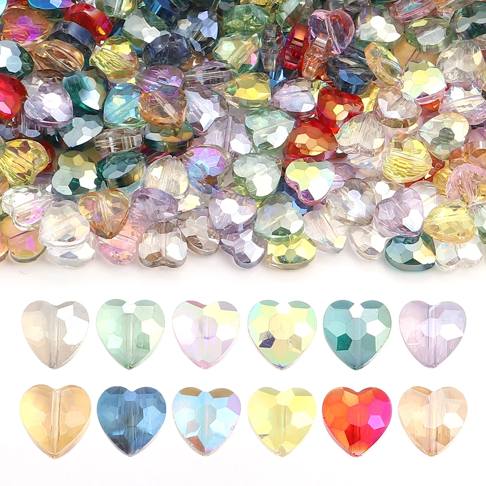 30 Stück facettierte Herz-Kristallperlen, buntes Liebesherz, Glas, lose Distanzperlen für Schmuckherstellung, DIY-Halskette, Armband, Ohrringe