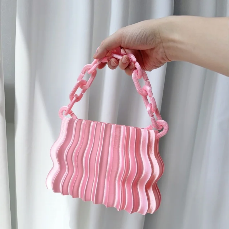 Fashionable Wave Pattern Tote Bag Women City Simple Style Striped Design Handbag Large Size Chain Decoration Purses