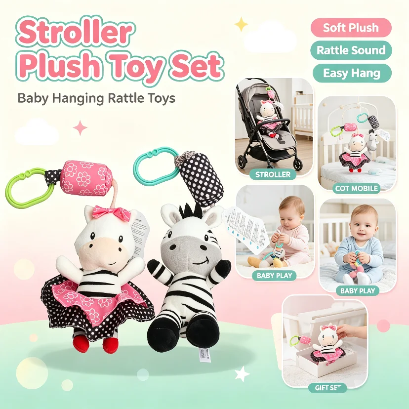 Black And White Striped Horse Plush Wind Chime Hanging Pendant for Baby Stroller - Soft Ringing Toy Lathe Hanging Baby Toy