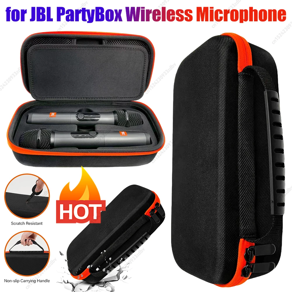 Portable Mic Storage Bag Anti-Scratch Hard Travel Case 2 Slots Organizer Storage Box for JBL PartyBox Wireless Mic & Accessories