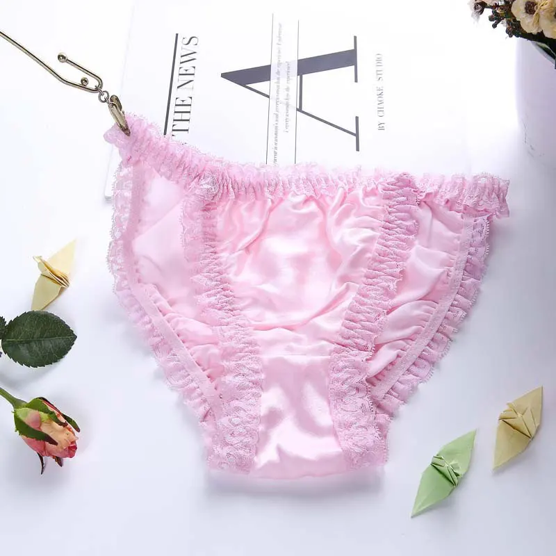 Celana Dalam Wanita Lingerie Pantys Warna Solid Pinggang Rendah 100% Celana Dalam Seksi Berenda Sutra Celana Dalam Seksi Elastis Sejuk untuk Wanita