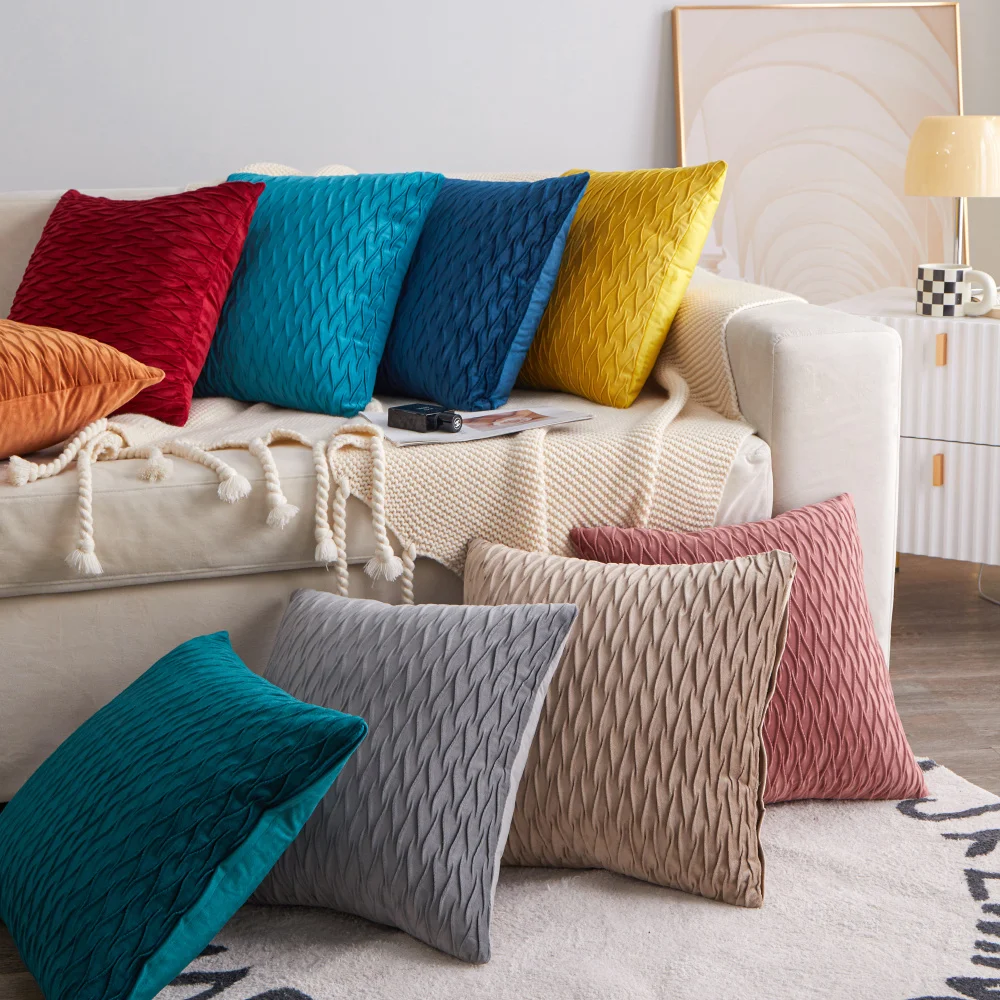 45x45cm Solid Color Stripe Ruffled Pillow Cover Decor Sofa Dutch Velvet Pillowcase For Liivng Room Geometric Plush Cushion Cover