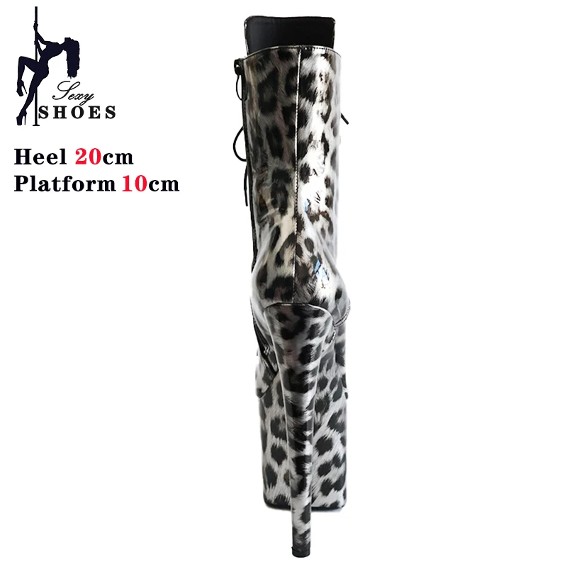 Jasne PU Leopard Pole Dance Boots For Lady 20Cm High Fetish Stripper Heels Extreme High Heeled Booties Nightclub Ankle Shoes