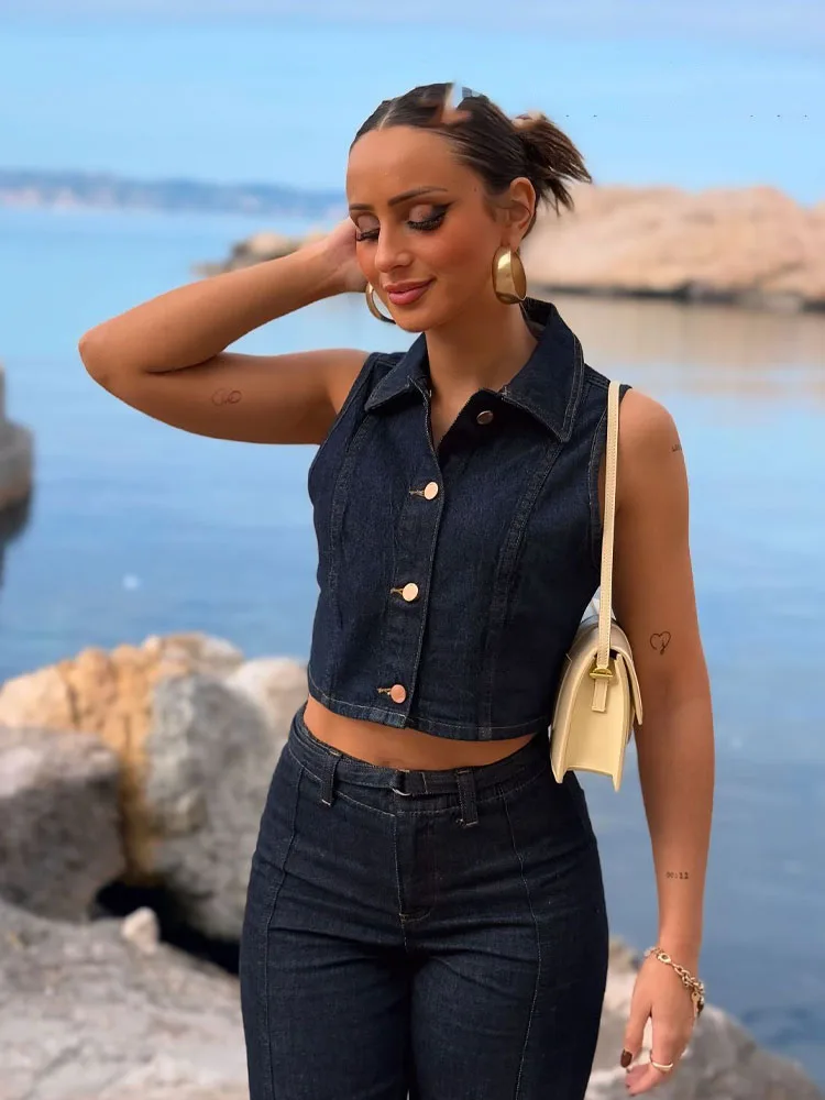 HH Women Fashion Pants Suit Lapel Single Breasted Sleeveless Vest Top+High Waist Zipper Belt Decorate Casual Wide Leg Pants