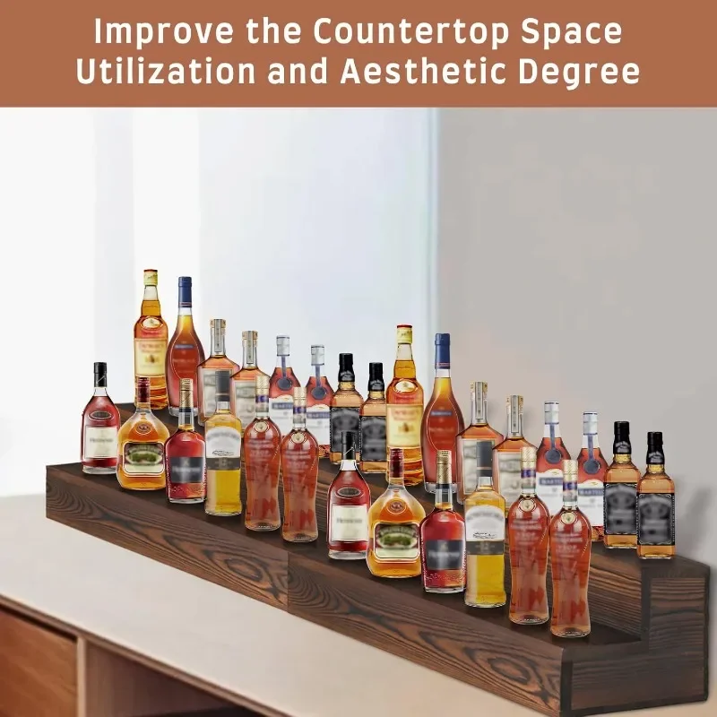 

Bottle Display Shelf 2 Pack, Wood Bar Bottle Shelves,Tabletop Wine Rack,Tiered Bottle Stand, Bar Shelf Stand for Liquor,