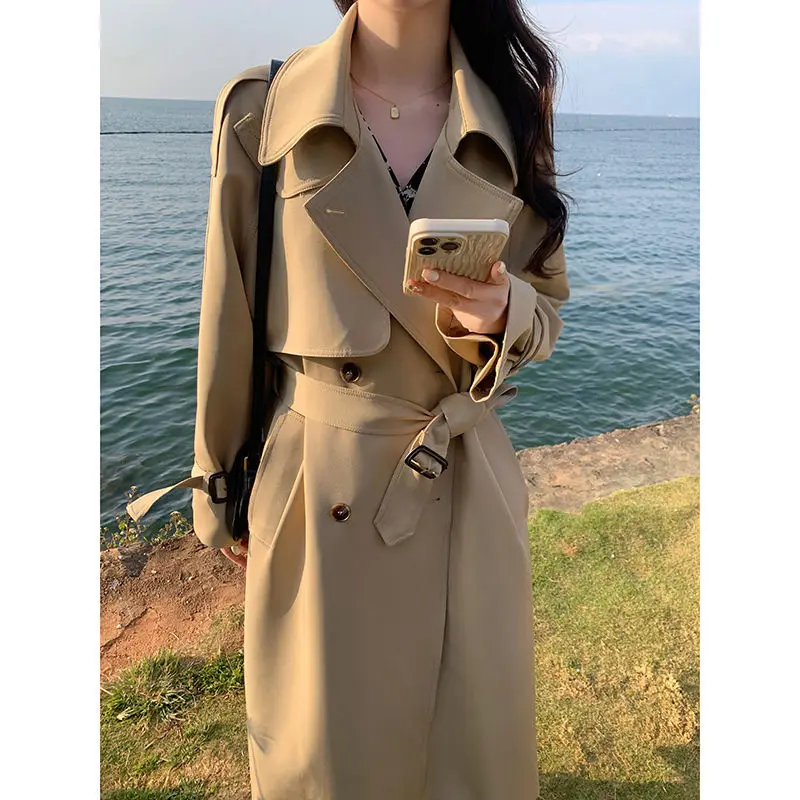 

Popular Trench Coat Women's 2023 Spring Autumn Korean Loose Temperament British Style Medium Length Windbreaker Outerwear Z664