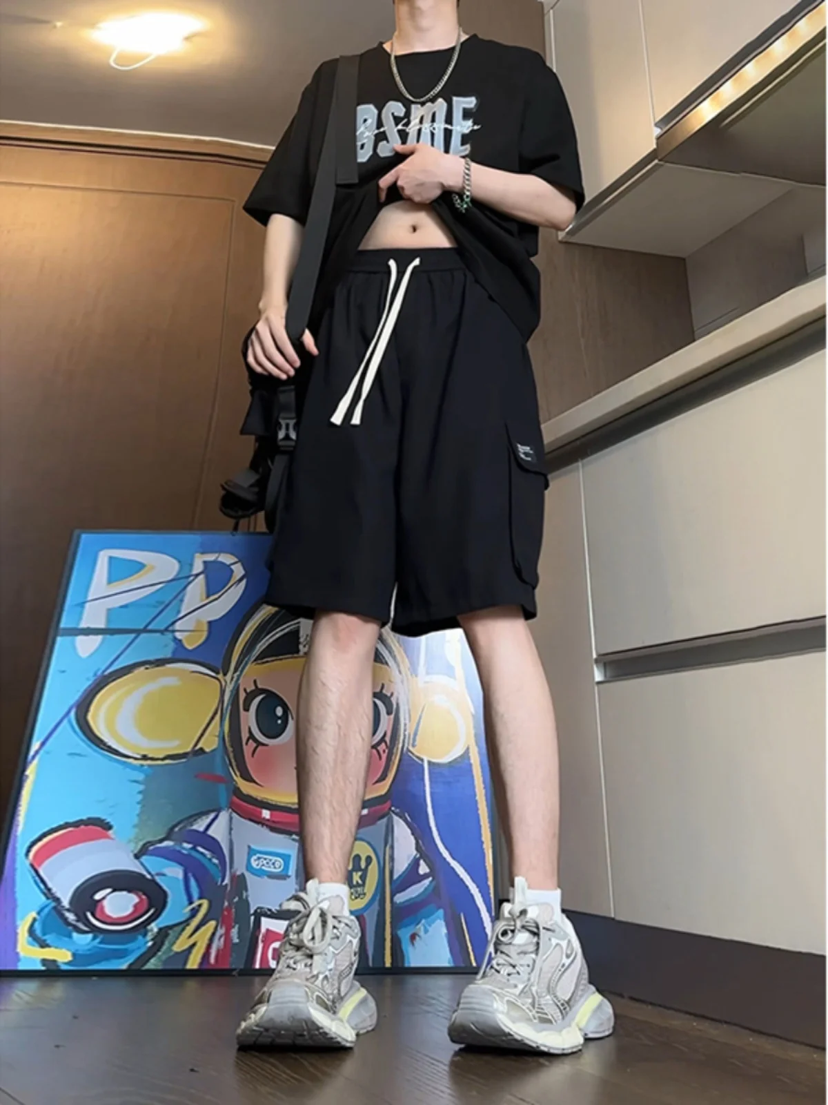 

Мужские летние спортивные шорты Bla Workwear: модные, быстросохнущие, выше колена, с высокой талией, повседневные, 4 кармана, из полиэфирного волокна