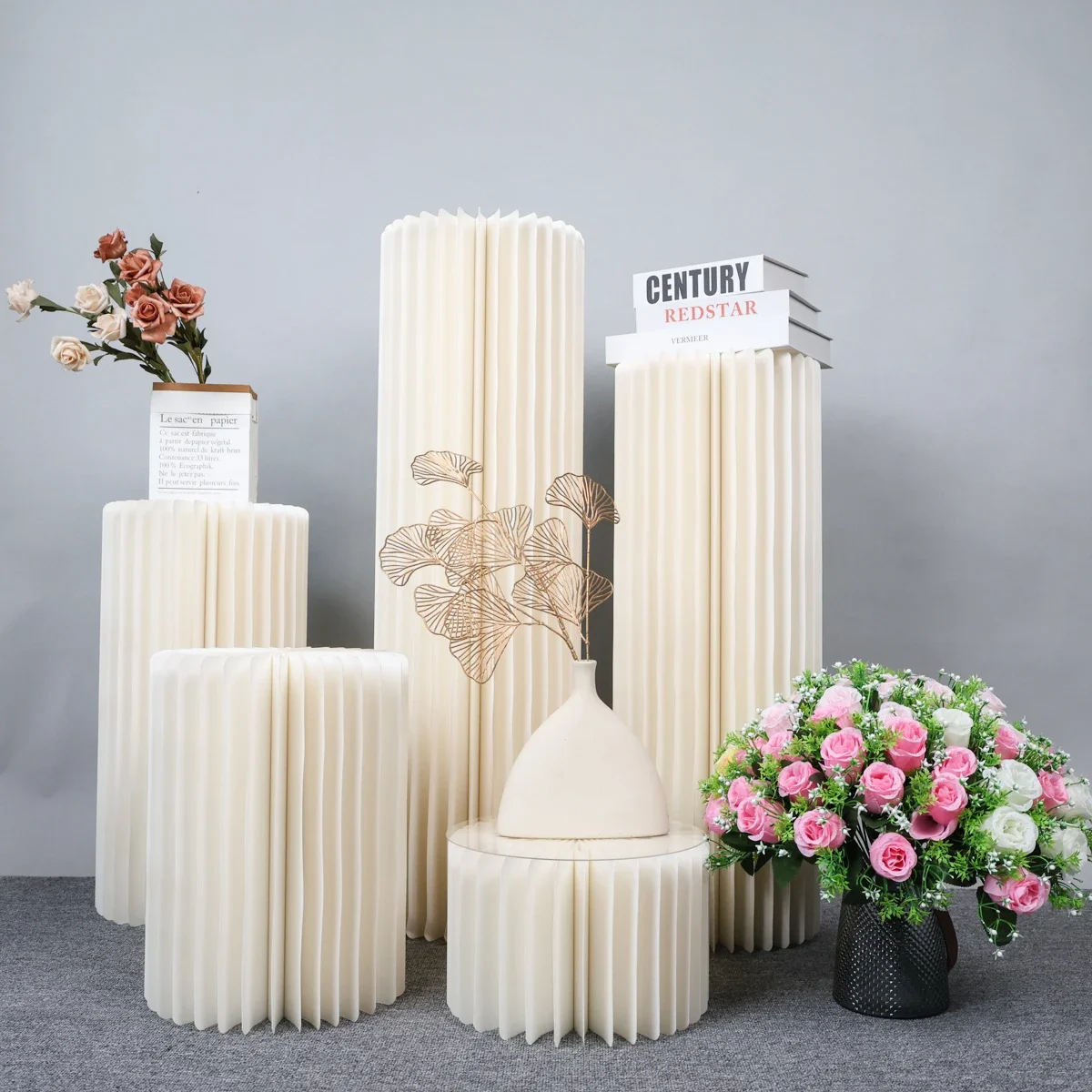 

Party Display Stand with Acrylic Plate and Foldable Cylindrical Paper Cylinder Cake Stand, Used for Wedding Party Birthday Decor