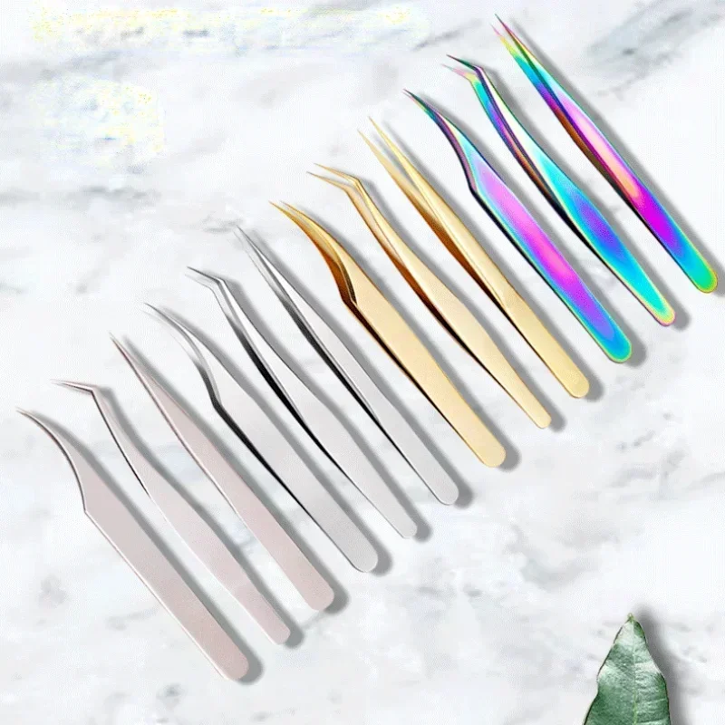 แหนบคิ้วสแตนเลสป้องกันไฟฟ้าสถิตสําหรับการต่อขนตา, การตกแต่งทอง, มืออาชีพ