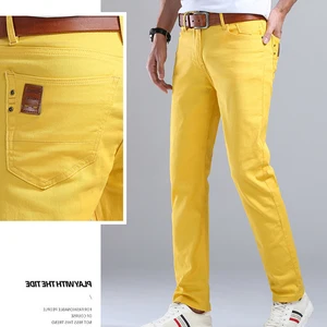 Kot düz streç erkek kot pantolon, ince, siyah, sarı, kırmızı, yeşil, mavi, kahverengi, gündelik giyim, iş pantolonu-klasik, - yeni moda skinny jeans the green men'in en büyük satışlarından 12'si-no. 10
