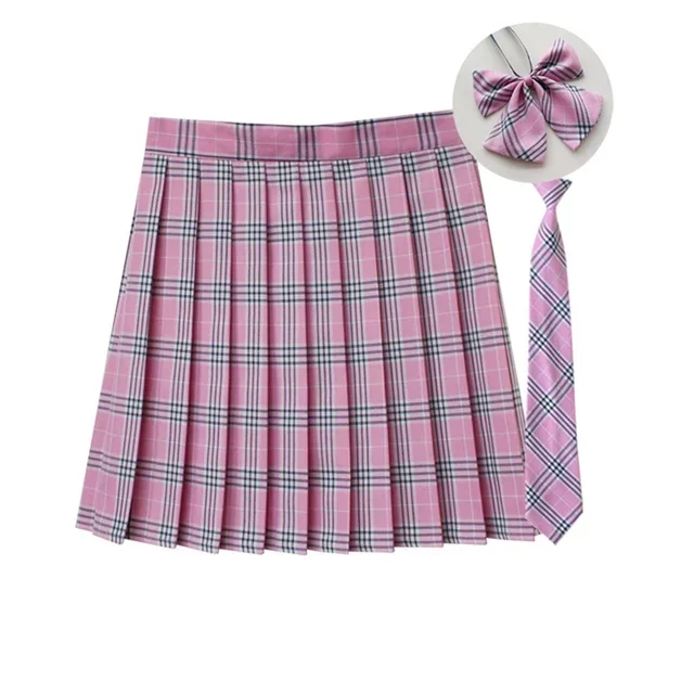 Plaid Pleated Mini Skirt with Necktie