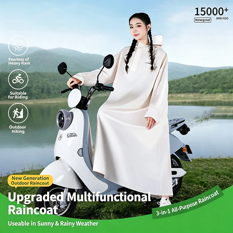 Fashionable Long Raincoat for Women and Men, Full-Body Storm-Proof Poncho for Electric Bike Riding