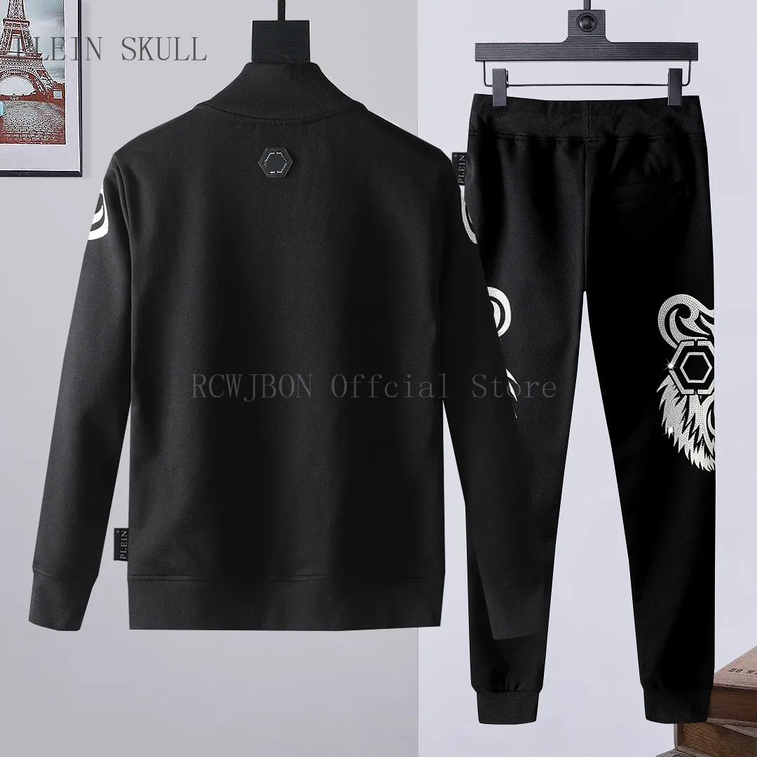 Plein Skull Spring Autumn Round Neck Set 2-piece Men's Casual Daily Coat Casual Pants Hip Hop Party Suit Luxury Brand M-XXXL