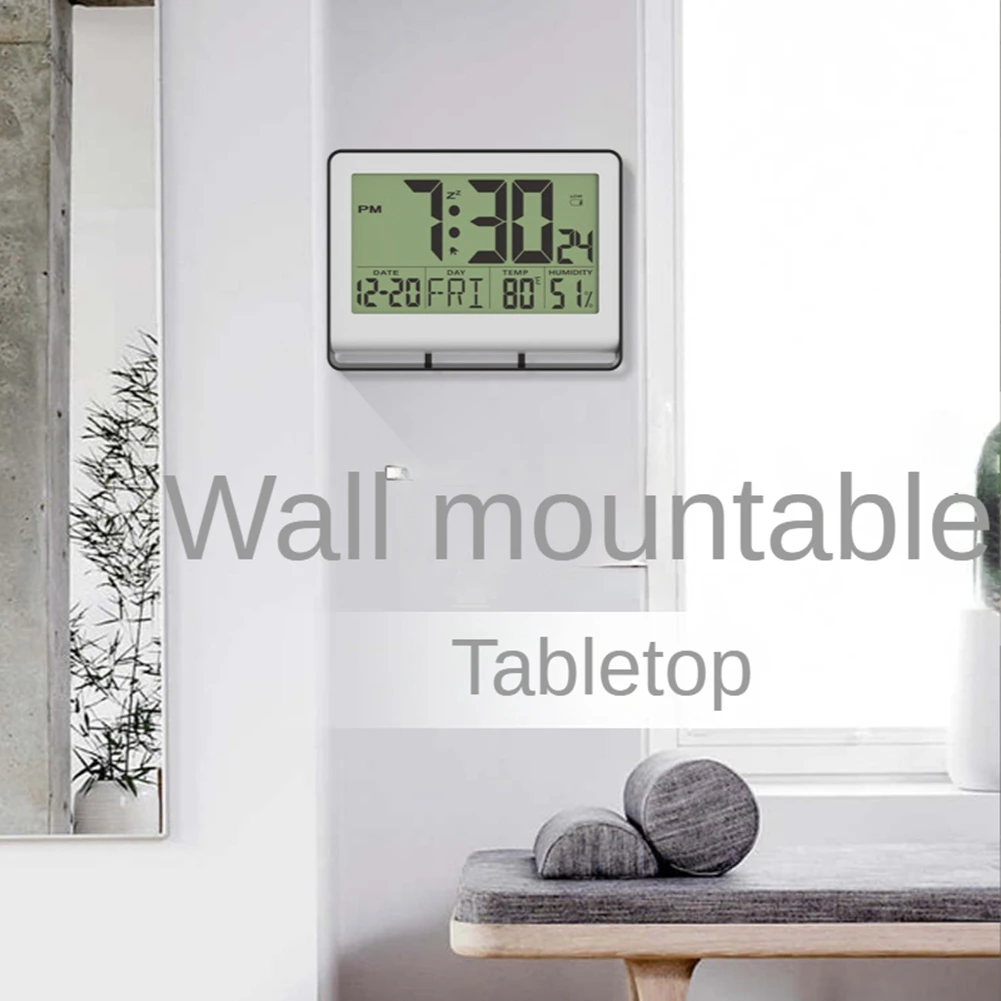 New Atomic Clock with Indoor Temperature and Humidity,Self-Setting Digital Wall Clock or Desk Clock,Battery Operated