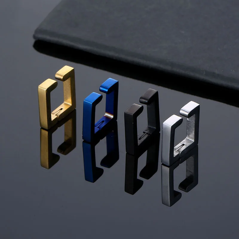 2pcs/3pcs Stainless Steel Non-Piercing Triangle/Square/Round Clip On Ear Stud Cuff Earrings Set For Men Women Unisex