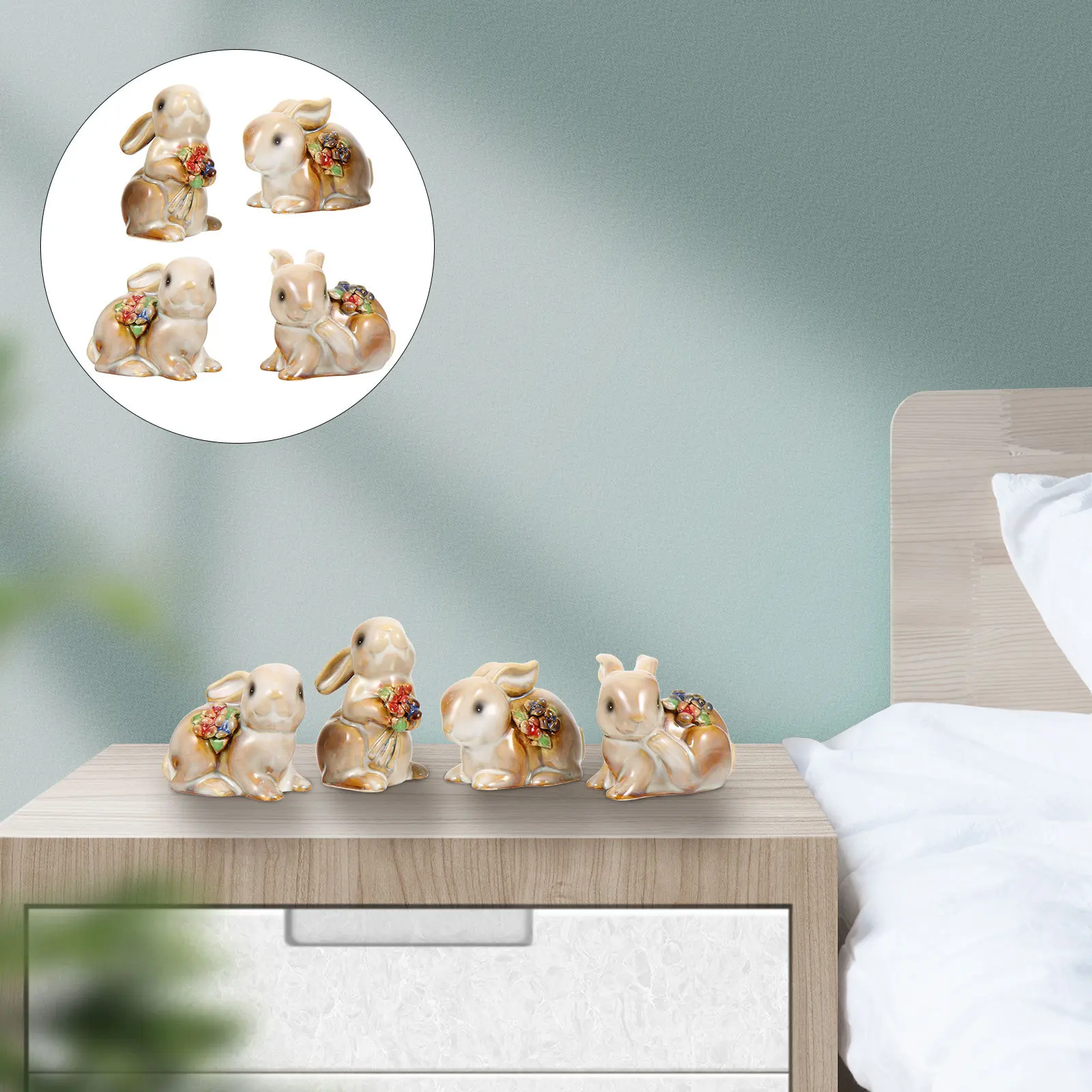 

4Pcs Easter Ceramic Rabbit Ornaments Retro Style Small Portable Desktop Decoration Lovely Rabbit Decor Kid Gift
