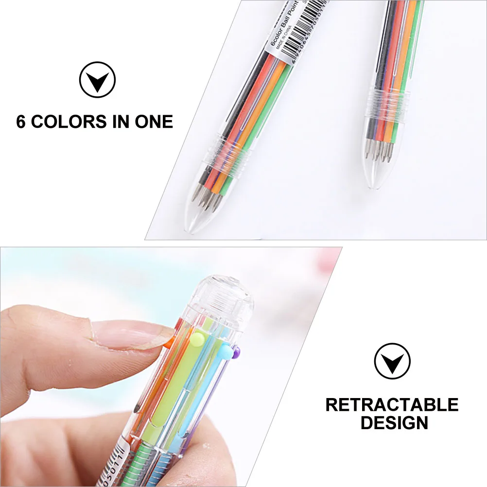 

12 Pcs Ballpoint Pen Student Stationery 6 Color Retractable Pens Telescopic 6-in-1 Plastic