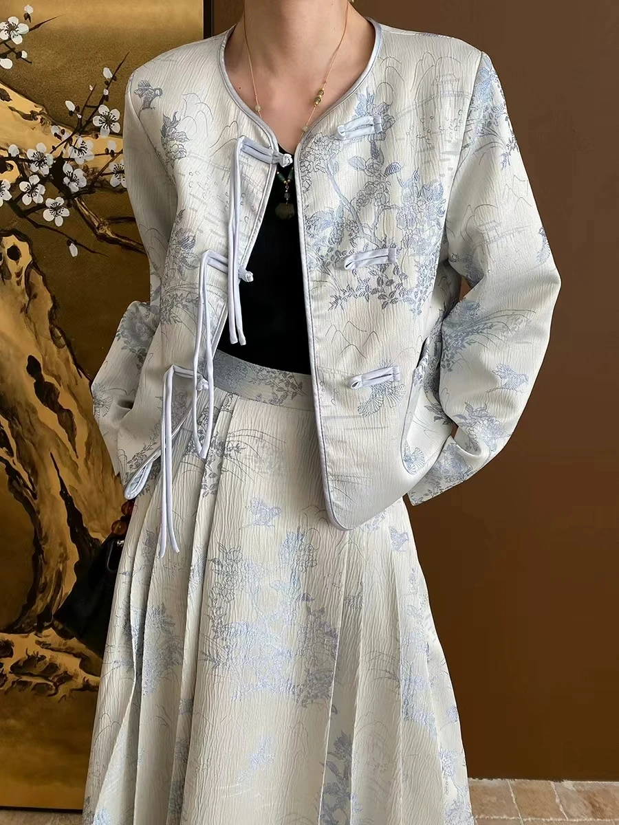 Veste à col rond pour femme, Jacquard fleur et oiseau, Style national, Conception de gland, Tempérament initié, Nouveau style chinois