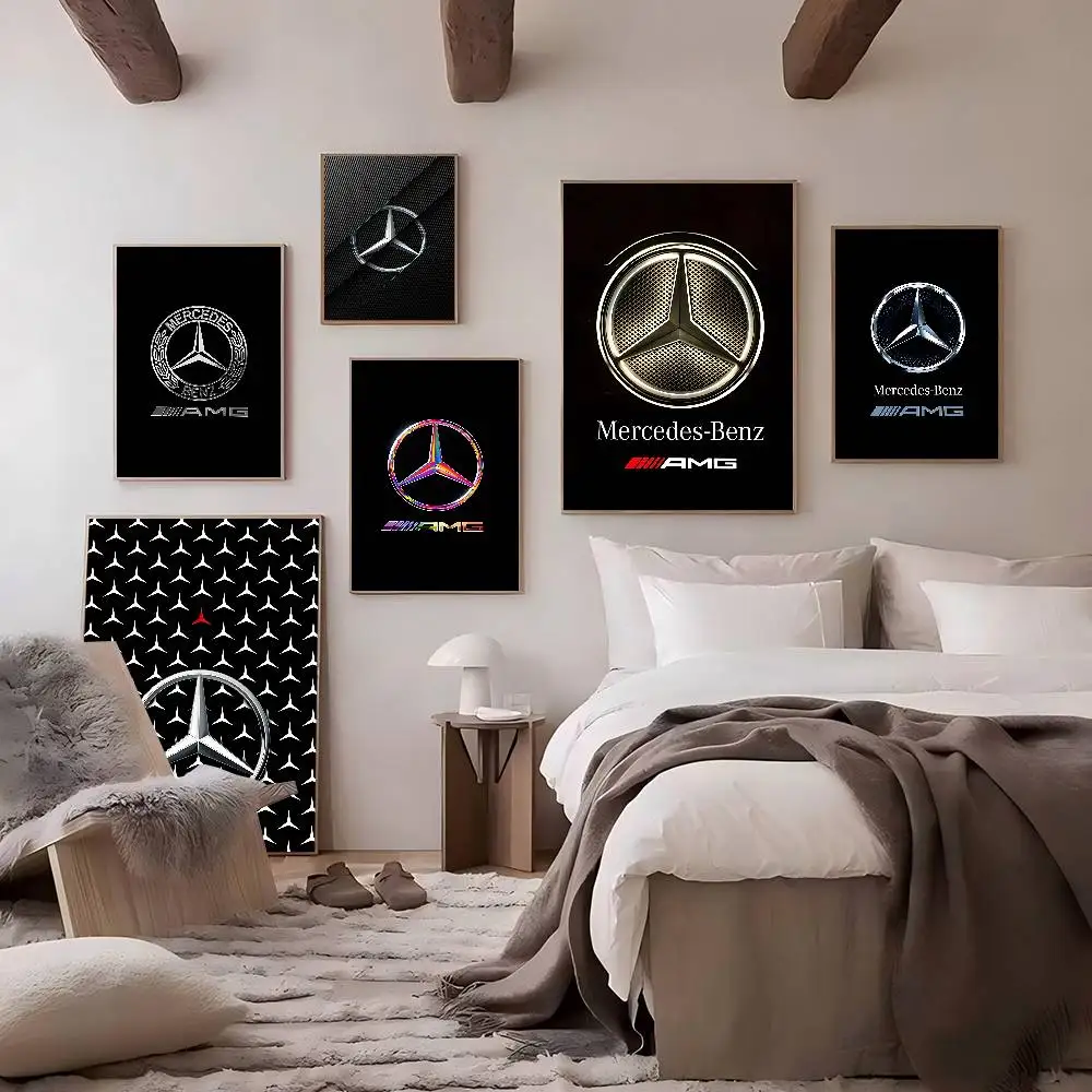 Car M-Mercedes-Ben-zs Vintage Posters Sticky Retro Kraft Paper Sticker DIY Room Bar Cafe Kawaii Room Decor