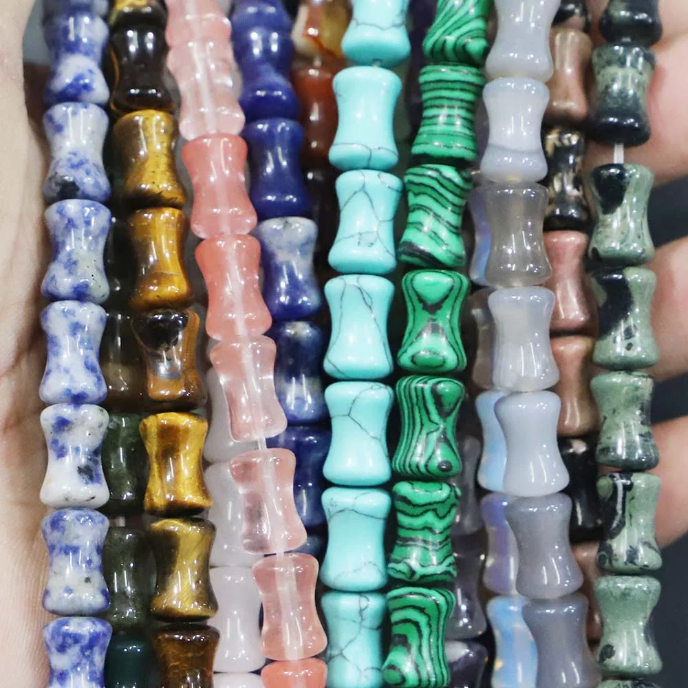 New Design Natural Stone Loose Bead Bamboo Joint Shape Aventurine Agate Crystal Turquoise Jades Spacers Jewelry Making Wholesale