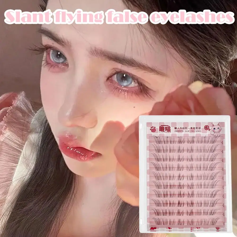 Pestañas de segmento autoadhesivas sin necesidad de pegamento, pestañas finas y ligeras con aspecto de zorro alado para estilo ídolo Natural, invisibles y transpirables