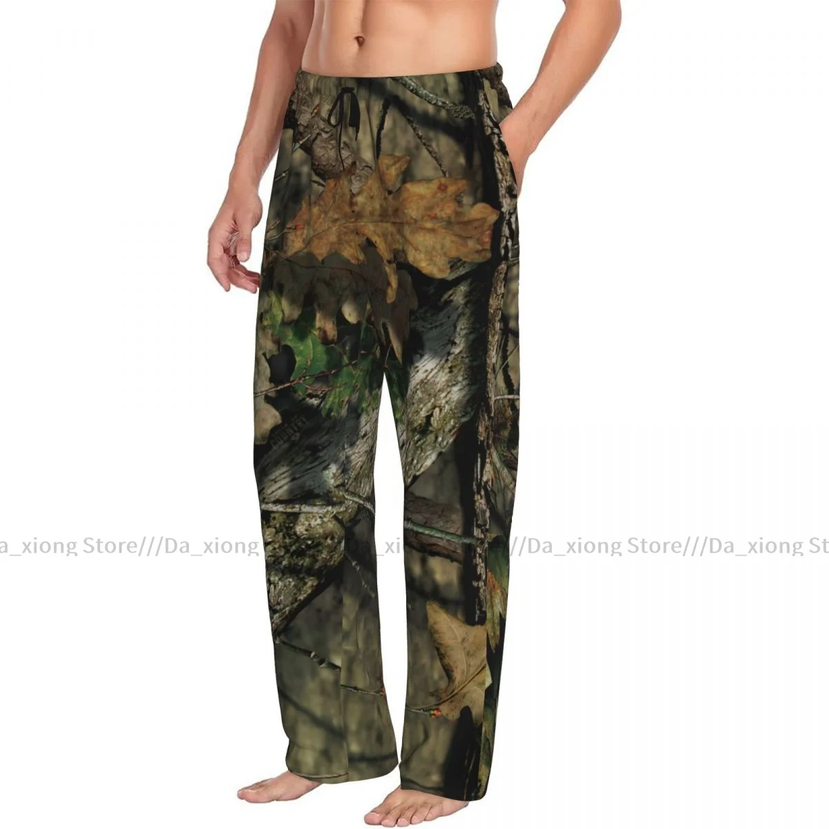 Heren Casual Pyjama Lange Broek Losse Elastische Tailleband Camouflage Bladeren Print Gezellige Nachtkleding Home Lounge Broek