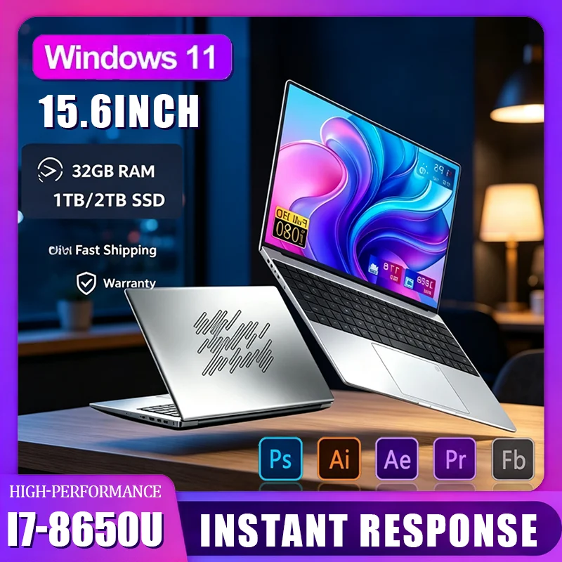 15.6' Ultra Slim Inch Business Laptops Notebook PC Intel Core i7-8650U 32GB RAM 1TB 2TB SSD For Office Games Computer lag-free