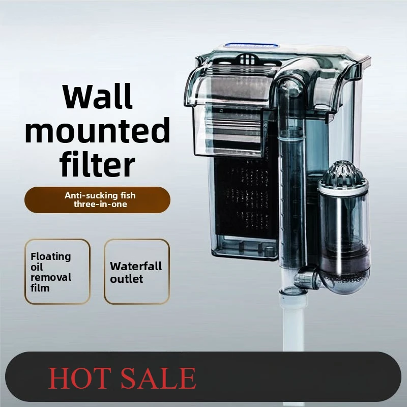 Wall-mounted Aquarium Filter, External Three-in-one Waterfall Oxygenating Circulation Water Purifier with Built-in Filter