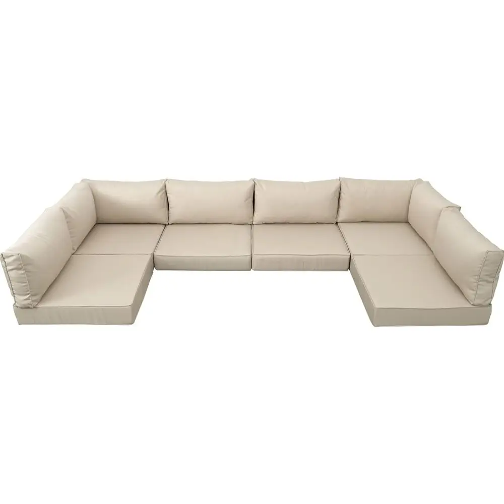 

6-Seat Sectional Rattan Patio Set with 14-Piece Water-Resistant Sofa Cushions, Liner & Cover (Khaki)