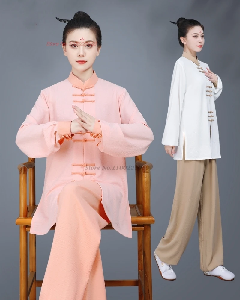 Tops e calças tradicionais de treinamento Kungfu, tai chi, artes marciais vintage, prática de Wushu, roupas de palco, roupas de exercício, 2024
