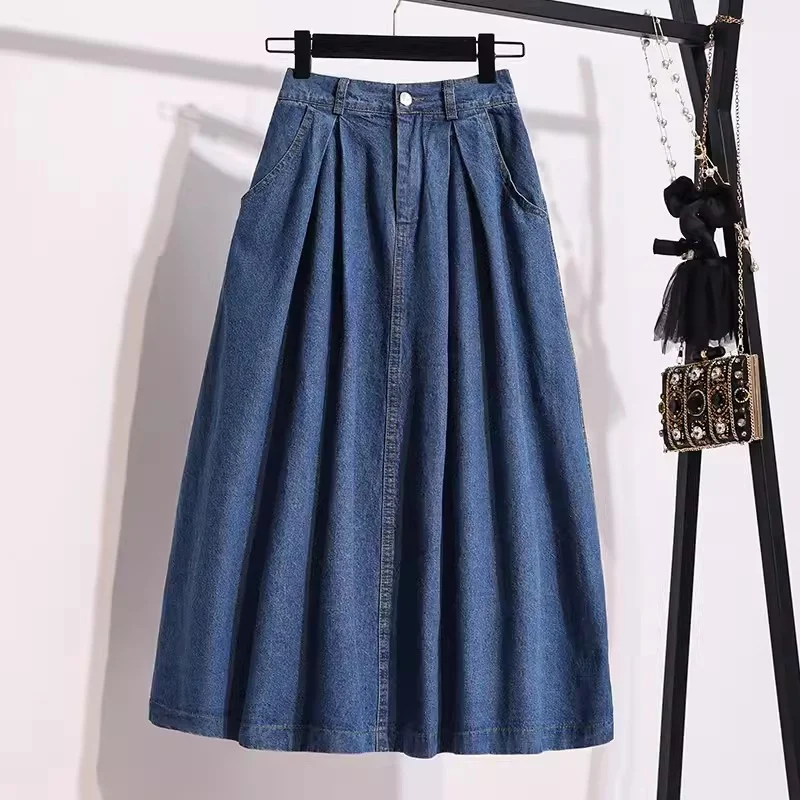 

High waisted Temperament Denim Skirt 2024 NEW Summer With pockets Slim A-line Cowboy Skirts Women's Loose Casual Clothing