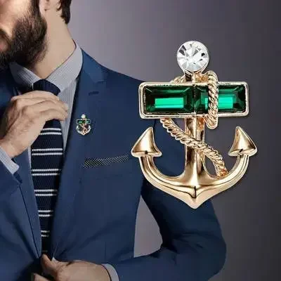 Exquisite Zircon Anchor Brooch Men\'s and Women\'s Suit Dress Badge Pin Fashion Casual Business Party Jewelry