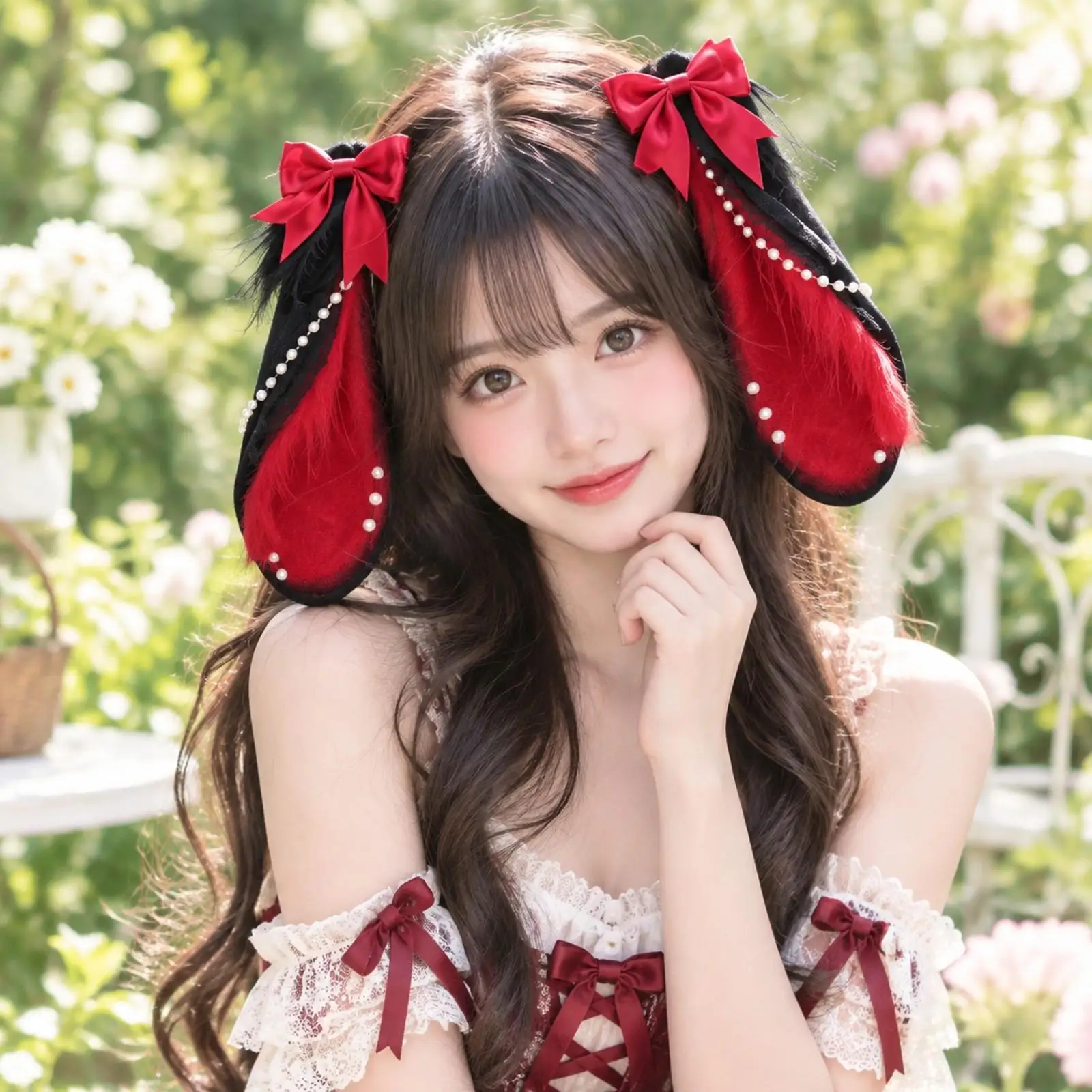 Charming Plush Hare Ear Headband for Themed Dress Up Head Accessories with Soft Furry Inner Panels for Gothic Style Costume
